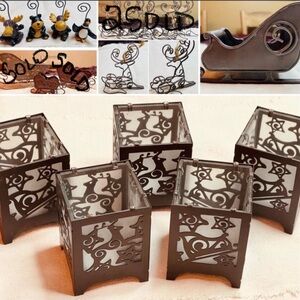 Vintage Rustic Christmas Decorations Ornaments Reindeer, Sleighs, Votives 15 pcs